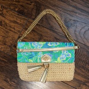 Tropical Print and Woven Tan Women's Bag